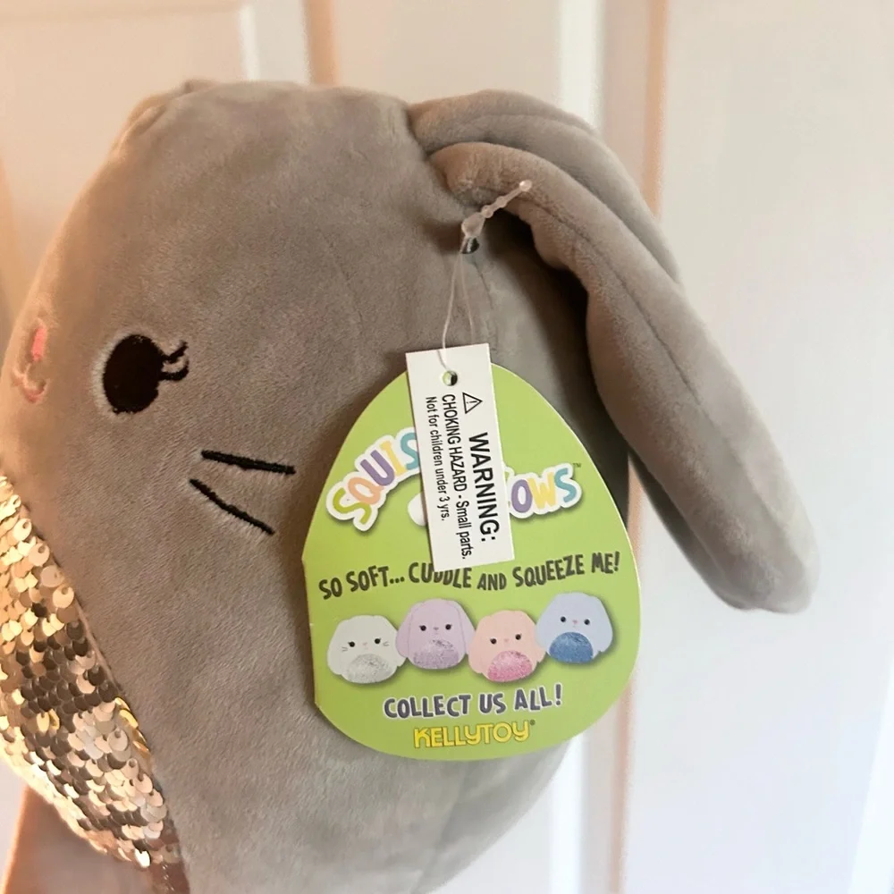 ⭐️ NEW Squishmallow Gray Plush Easter Bunny with Sequin Belly